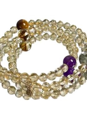 天然黄水晶手链聚财转运发晶手串高级感冰透玉石双圈黄色串珠盏黄