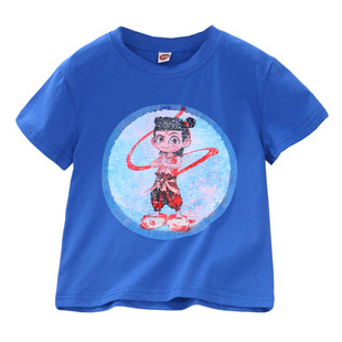 男童纯棉变色亮片短袖t恤 26夏季儿童装小男孩卡通半袖打底衫上衣