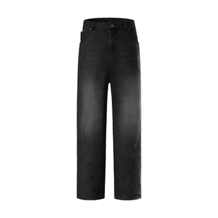 PSO Brand男装女装美式复古水洗黑色牛仔裤男款宽松休闲直筒长裤