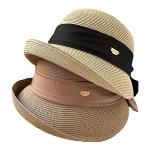 日本款CA4LA家前翘渔夫帽子女时尚简约优雅蝴蝶结草帽出游遮阳帽