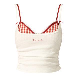 MAMC蕾丝格子胸衣吊带带胸垫背心女夏外穿2024新款白色修身上衣