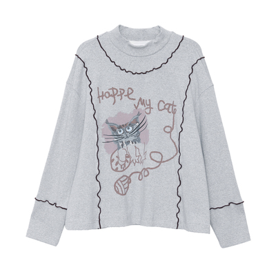 MOVEUP幻走2025冬季新款.FUN系列小立领趣味印花撞色线短款T恤女