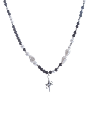 多宝星体钛钢链黑白珍珠项链