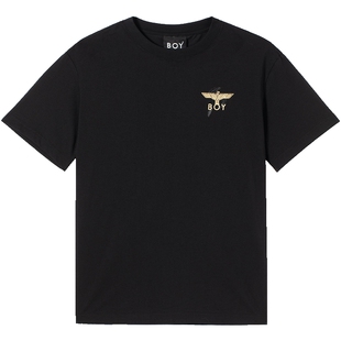 BOYLONDON夏季情侣款短袖烫金老鹰logo羽毛印花T恤N01800