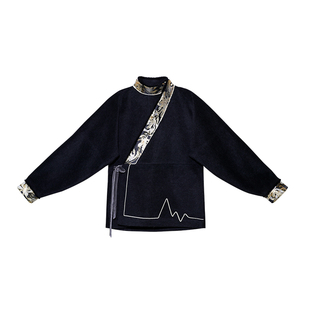 花间心律 清水溪改良国风晋制汉服女羊毛外套秋冬加绒阔腿裤日常