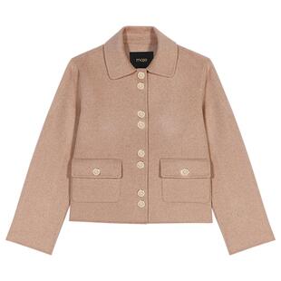 Maje秋冬女装可露丽穿搭法式时尚翻领经典驼色直筒短款外套上衣