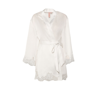 DPLAYSWEET法式轻奢性感白色蕾丝缎面睡袍女士晨袍睡衣套装家居服