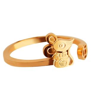 可爱招财老鼠戒指女巨好看 鼠钛钢小拇指尾戒小指可调节生肖18k
