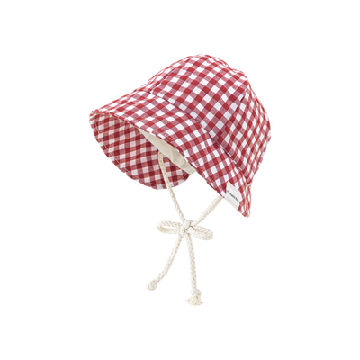 宝宝透气格子胎帽春夏季新款防晒帽儿童纯棉飞行帽遮阳帽