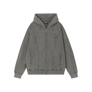 FORNINES重磅水洗复古感开衫卫衣男女潮牌美式高街拉链连帽衫外套