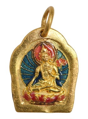 足金珐琅烧蓝白度母双面