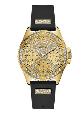 盖斯正品Guess手表女时尚奢华黑金三眼硅胶带欧美风石英表U1160L1