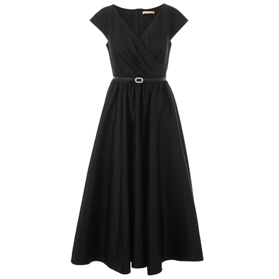 【宋佳同款】LANCY/朗姿24夏飞袖气质V领捏褶羊毛收腰连衣裙女