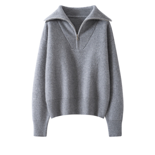 2025新款女士纯山羊绒衫女半高领拉链翻领宽松时尚毛衣针织打底衫