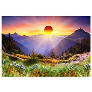 日出风景画旭日东升红太阳挂画草原大山招财红日壁画自粘海报定制