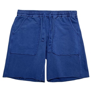 高品重磅480克抽绳毛边毛圈纯棉短裤男士复古牛肚大口袋宽松短裤