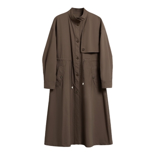 她池立领风衣2026春装新款女装时尚抽绳收腰显瘦单排扣中长款外套