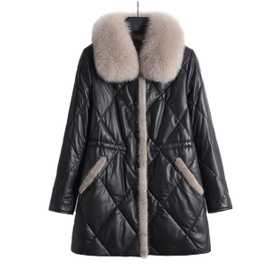 皮衣羽绒服女真皮2022冬季新款海宁绵羊皮中长款皮草外套妈妈大码