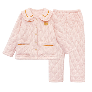 女士漂亮出门睡衣三层夹棉加厚冬天特厚珊瑚绒可外出穿巨厚家居服