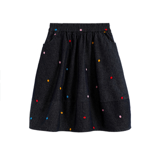 砚台家童装女童保色牛仔半身裙2025秋装新款儿童波点伞裙中长裙子