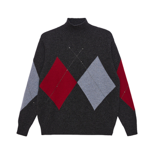 新疆GTS天山羊绒高领纯羊绒衫【菱格宣言】撞色针织衫拼色羊绒衫
