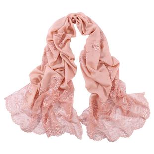 法国Leavers Lace蕾丝高阶裸感粉手工拼接欧美羊绒披肩轻柔唯美