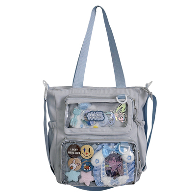 二次元大容量斜挎包日系ins漫展少女单肩包透明吧唧扎板痛包娃包