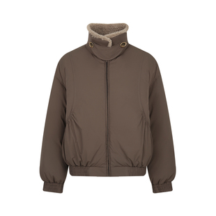 BLUEerror 拼接毛领轻薄白色短款羽绒服女拉链保暖防寒外套冬季