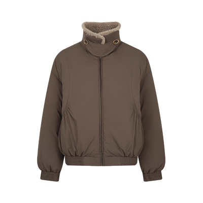 拼接毛领白色短款羽绒服