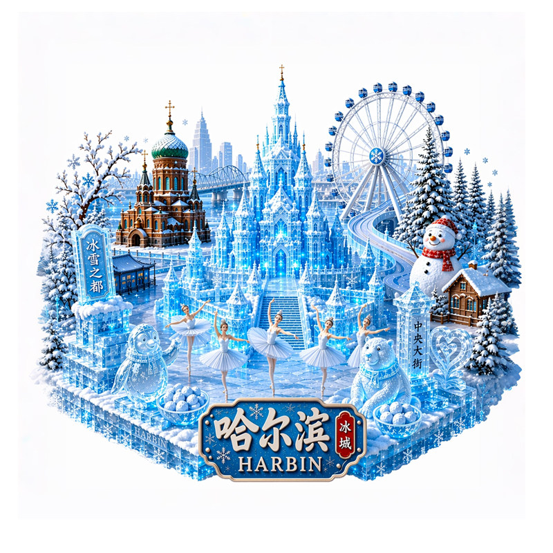 哈尔滨冰雪大世界金属浮雕冰箱贴