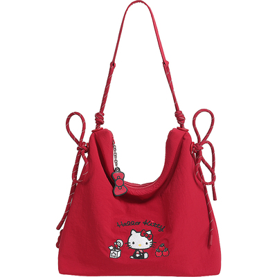 TOUTOUhellokitty三丽鸥联名哈喽kt刺绣红色帆布托特包包生日礼物