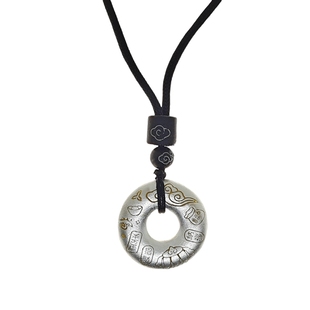 足银999纯银平安喜乐平安扣吉言吊坠项链女描金雕刻国风女友礼物