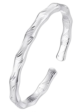 999纯银磨砂竹节手镯足银新款古法国风开口实心送女友银镯子时尚