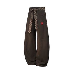 查尔斯桃心美式弯刀休闲裤男女春秋冬季情侣直筒阔腿运动长裤子潮