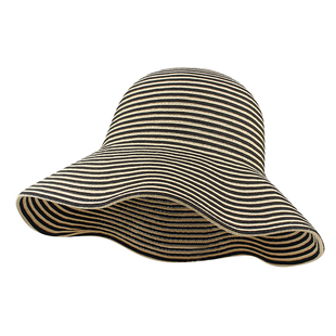 韩版条纹草编渔夫帽女夏季可折叠大帽檐遮阳渔夫帽显脸小防晒帽子