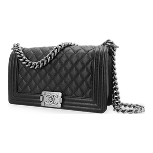 9.9新Chanel/香奈儿LEBOY小牛皮黑色女款中号单肩斜挎包女包