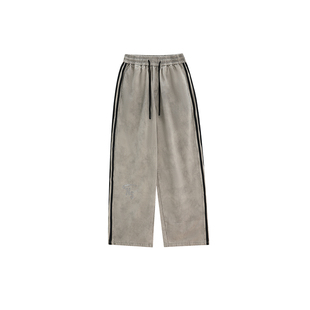 INSstudios 国潮牌情侣美式小logo做旧三条杠休闲裤宽松条纹长裤