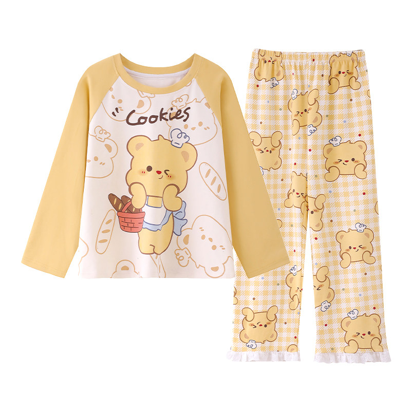 女童春秋黄油小熊长袖纯棉家居服