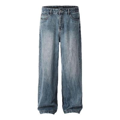 98SQUID 美式复古高街水洗蓝色直筒阔腿裤男女休闲百搭潮牌牛仔裤
