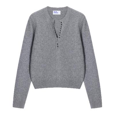 【明星同款】BLUE ERDOS春季新格雷系山羊绒混纺半开圆领羊绒衫