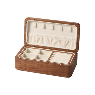 黑胡桃木首饰盒双层大容量新款实木桌面收纳简约小型便携饰品盒