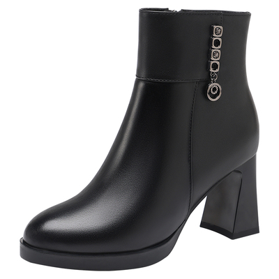 红蜻蜓品牌时装靴短靴高跟鞋真皮