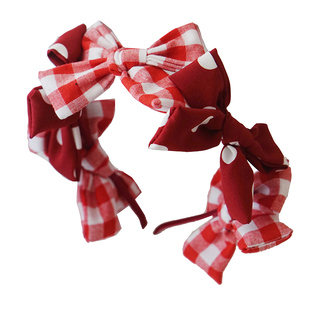 本守造原创手工格子波点小蝴蝶结发箍日韩日系森女W