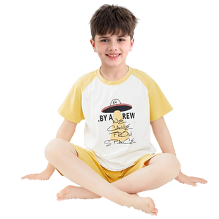 南极人儿童睡衣男童纯棉夏季薄款短袖中大男孩宝宝空调家居服套装