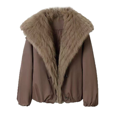 轩日宽松大翻领气质皮草派克服