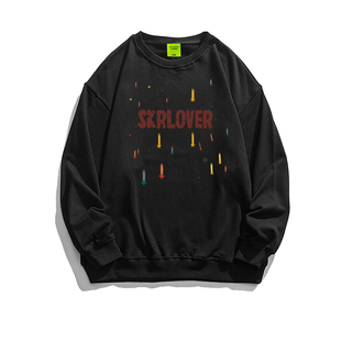 纯棉高街美式复古oversize圆领卫衣女春秋季韩系慵懒风设计感上衣