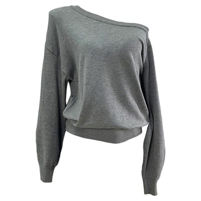 法式不规则斜领软糯针织衫