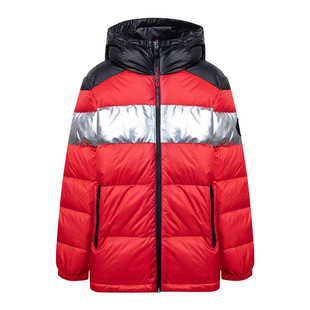 探路者羽绒服女童冬季新款防风保暖时尚拼色防泼水连帽羽绒外套