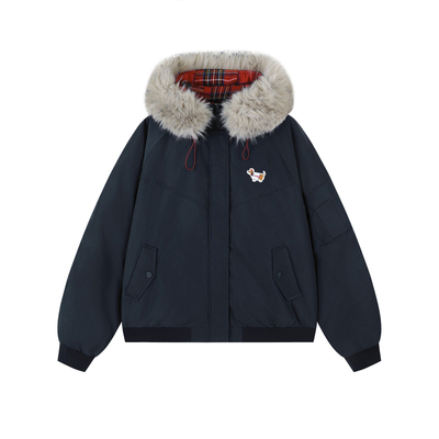 毛领连帽棉衣男情侣款冬季派克服