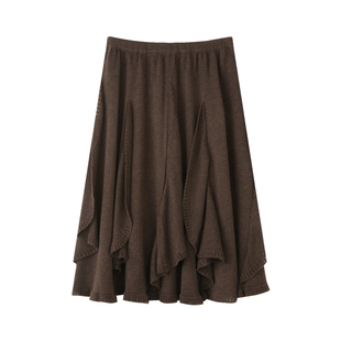 【10/7 20:00新品】不规则荷叶边针织半身裙女显瘦羊毛a字裙子冬